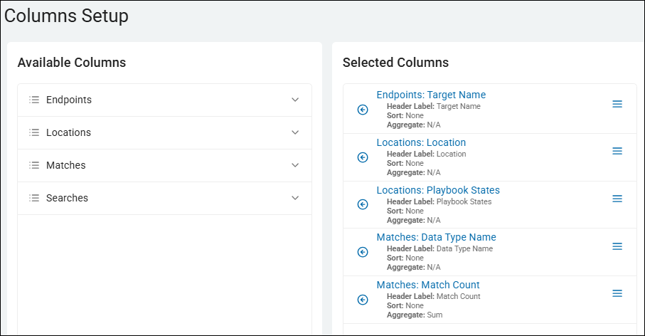 Column Setup for Unresolved Playbooks report