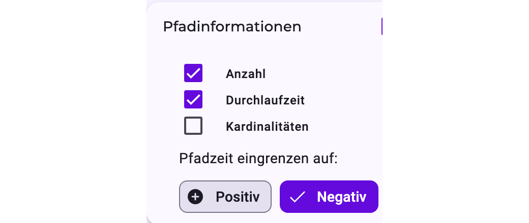 Die Einstellungen unter Pfadinformationen mit angekreuzter Anzahl und Durchlaufzeit und ausgewähltem Negativ unter Pfadzeit eingrenzen auf