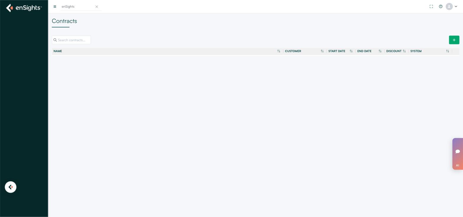 The Contracts list with its columns and the create button