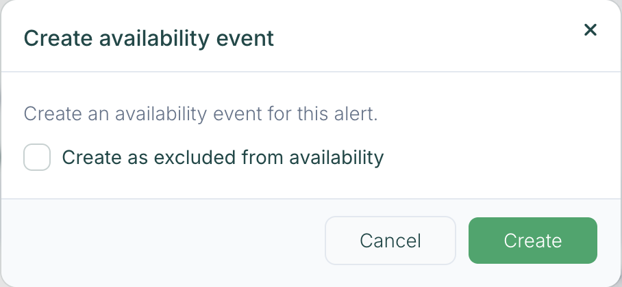 Create availability event dialog with Create as excluded from availability