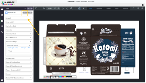 Tooltip functionality on packaging artwork