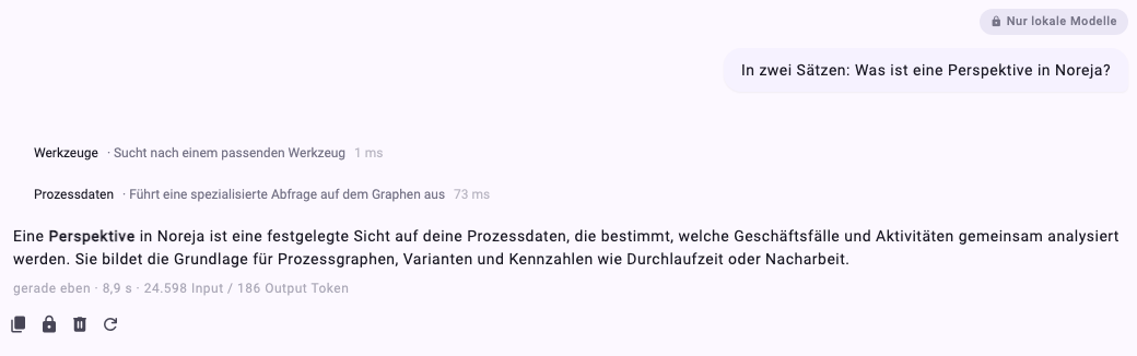 Dieselbe Frage und Antwort nach einem Klick auf das Schloss: das Abzeichen Nur lokale Modelle über der Frage und das geschlossene Schloss unter der Antwort