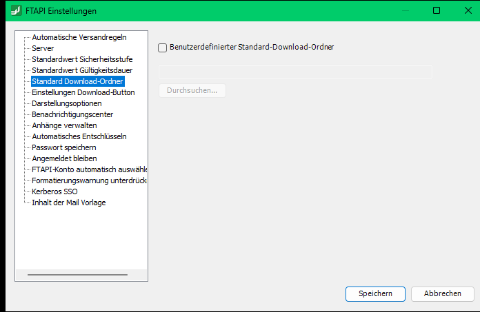Einstellung für Standard-Download-Ordner