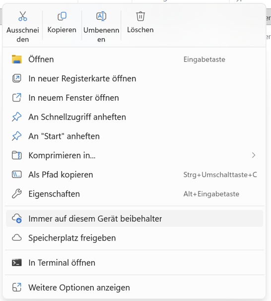Kontextmenü: Immer auf diesem Gerät beibehalten