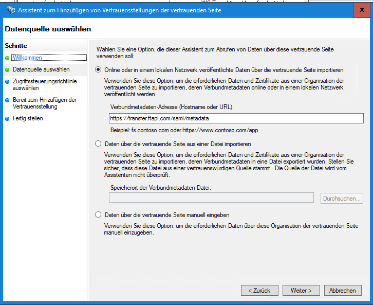 Metadaten URL eingeben