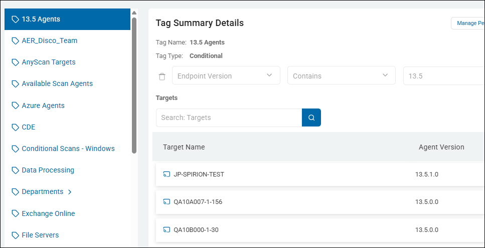 Endpoint Version Contains version 13.5 Agents