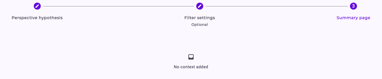 The context section of the summary page, titled Dimension Context: the link Context Hub, Context search, the sort and refresh icons, the button Add context, and the message No context added