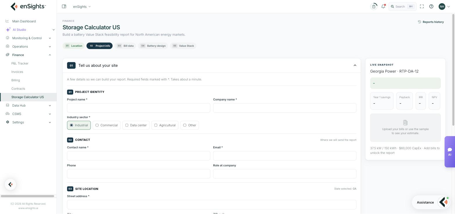 Step 2, Project info, with the Live Snapshot panel