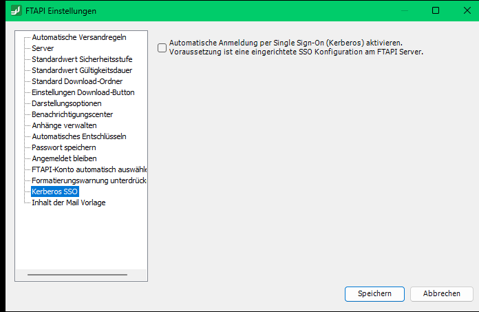Einstellung Kerberos Single-Sign-On