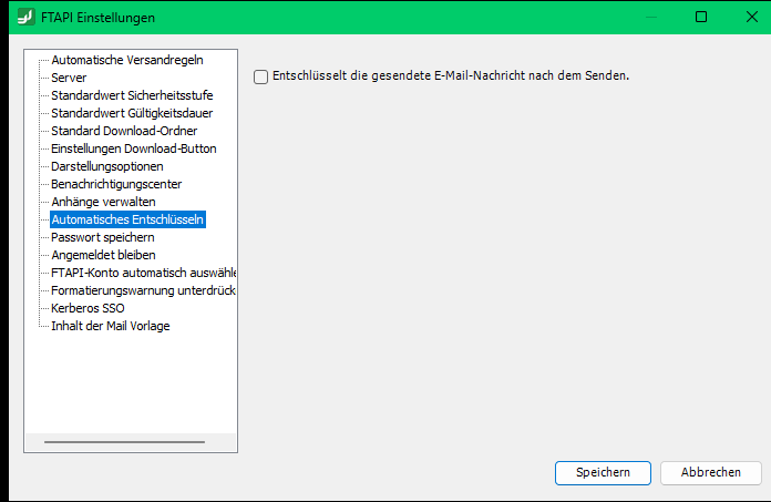 Einstellung für automatisches Entschlüsseln nach dem Versand