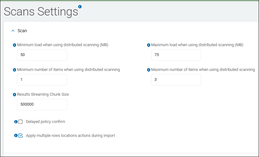 Scan section of Scans Settings page