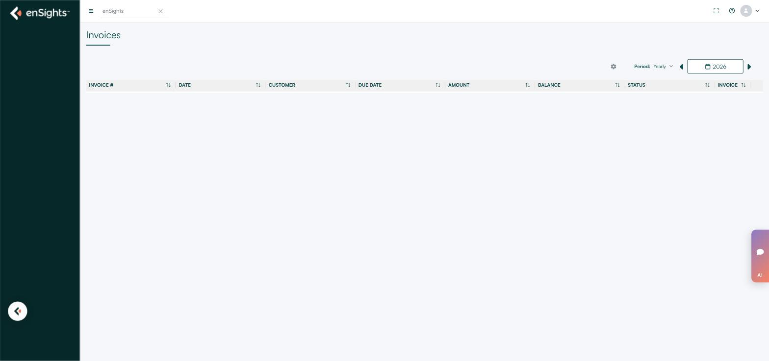 The Billing invoice ledger with its columns and period selector