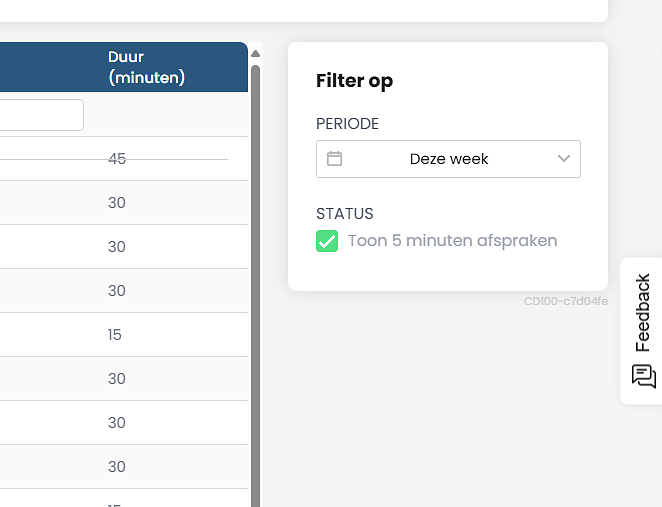 Filters, opties en instellingen bij de meters