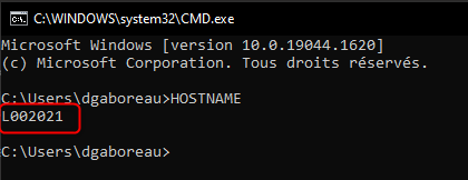 icrosoft Windows [version IB.B. 19844.1628] 
(c) Microsoft Corporation. Tous droits réservés . 
d ga boreau>HOSTNAME 
LBB2B21 
: \Users\dgaboreau> 