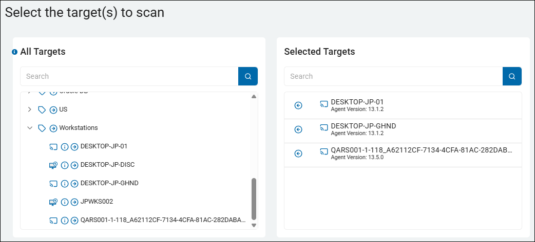 Local scan of multiple desktop Agents/Targets