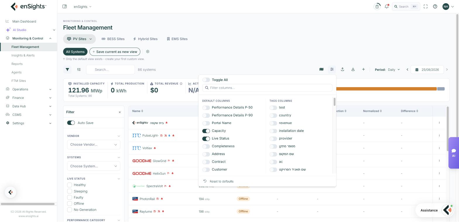 The column picker