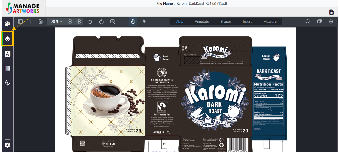 Layer separation tool for packaging artworks