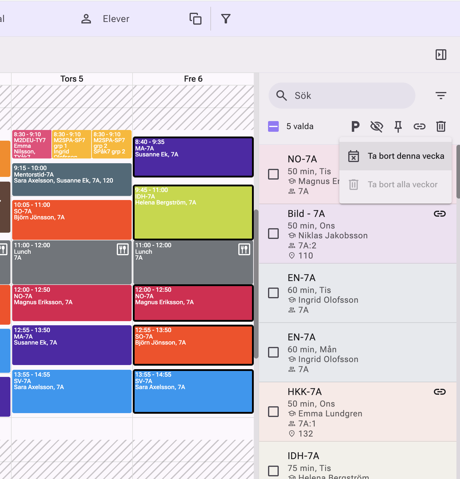 Bulk removal of lessons