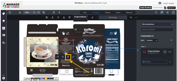 To delete the annotation of your packaging artwork
