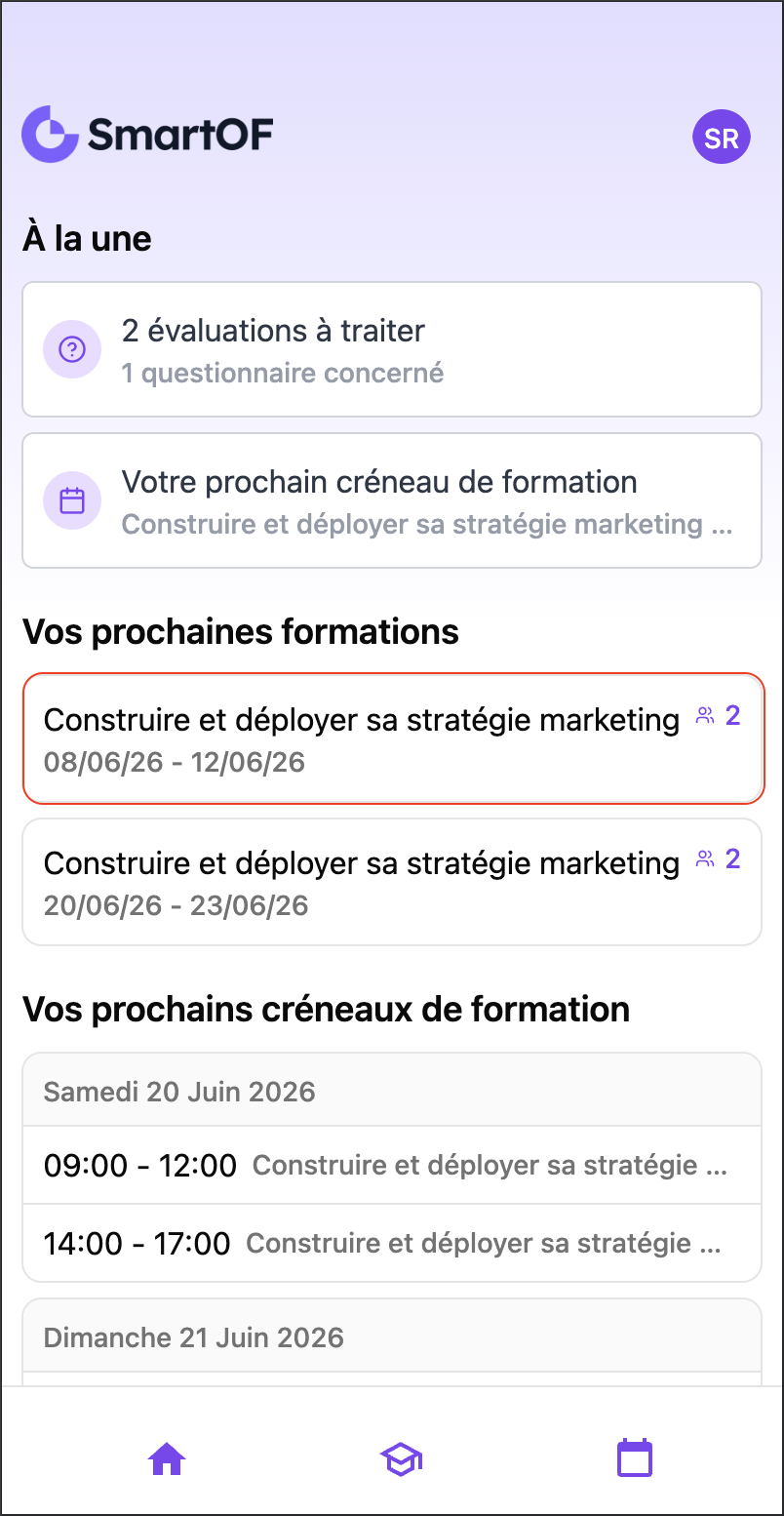 Liste des formations dans l'extranet formateur