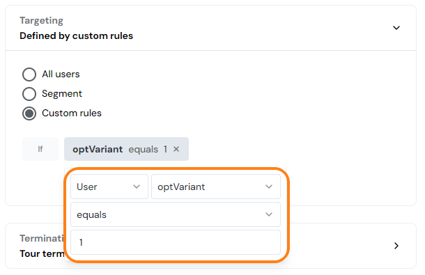 example of targeting using the optVariant user property as a rule