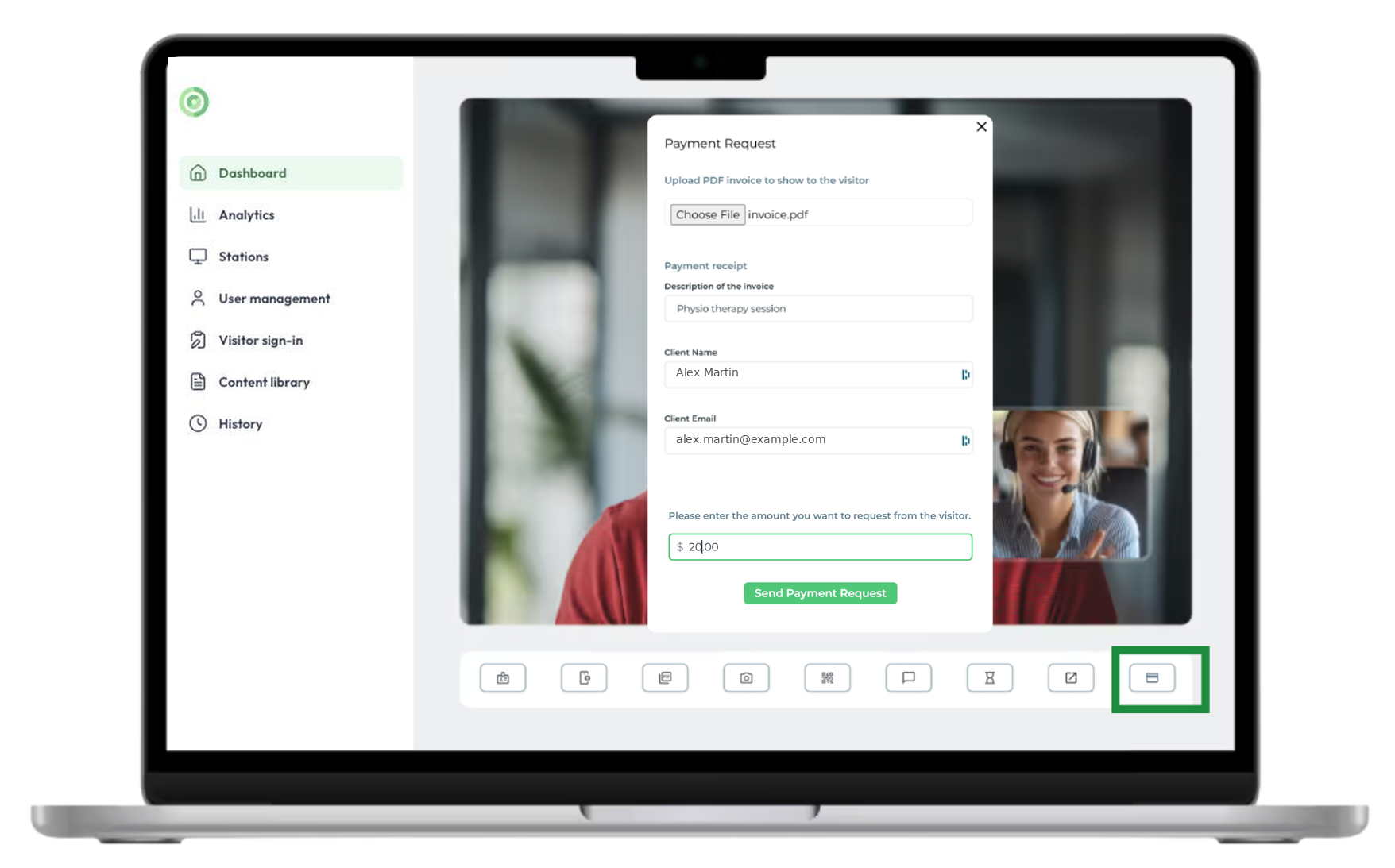 The Payment Request window during a call