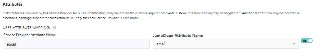 The JumpCloud platform Attributes screen