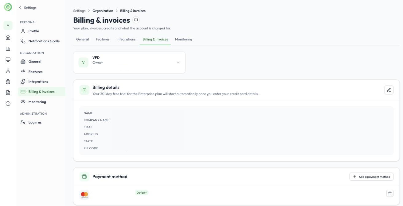 The Billing & invoices page