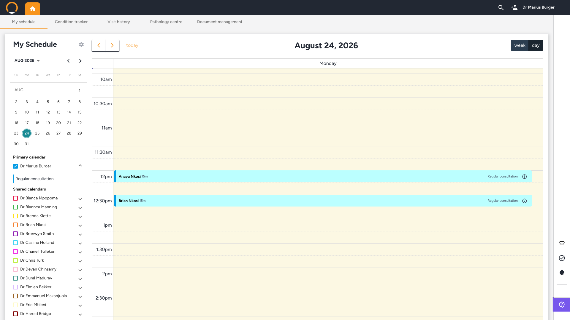My Schedule showing two real booked appointments