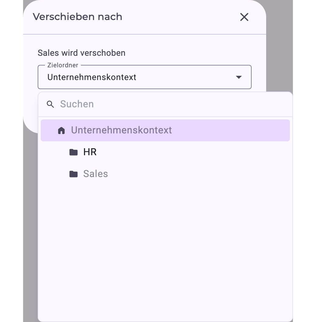 Der Dialog Verschieben nach mit dem Baum Zielordner