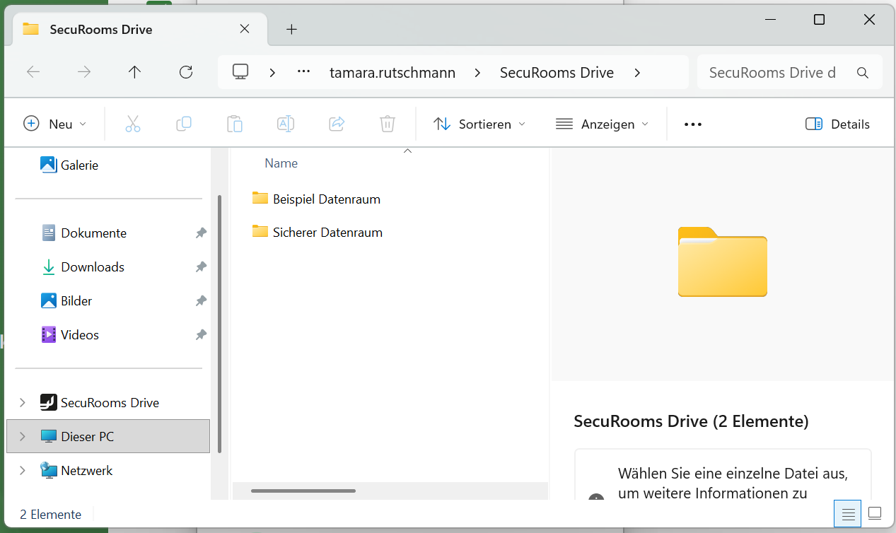 Ansicht des SecuRooms Drive im Windows Explorer