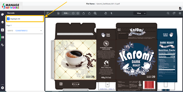 To verify all the barcodes on your packaging artwork at once