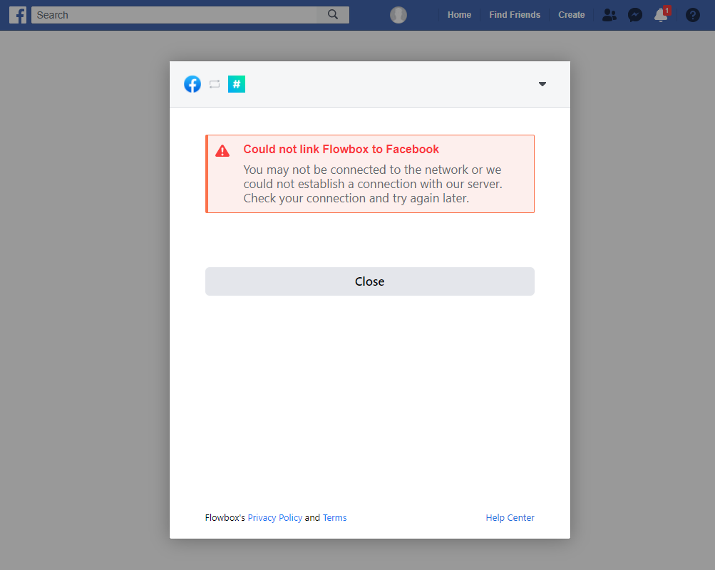 could not link Flowbox to Facebook