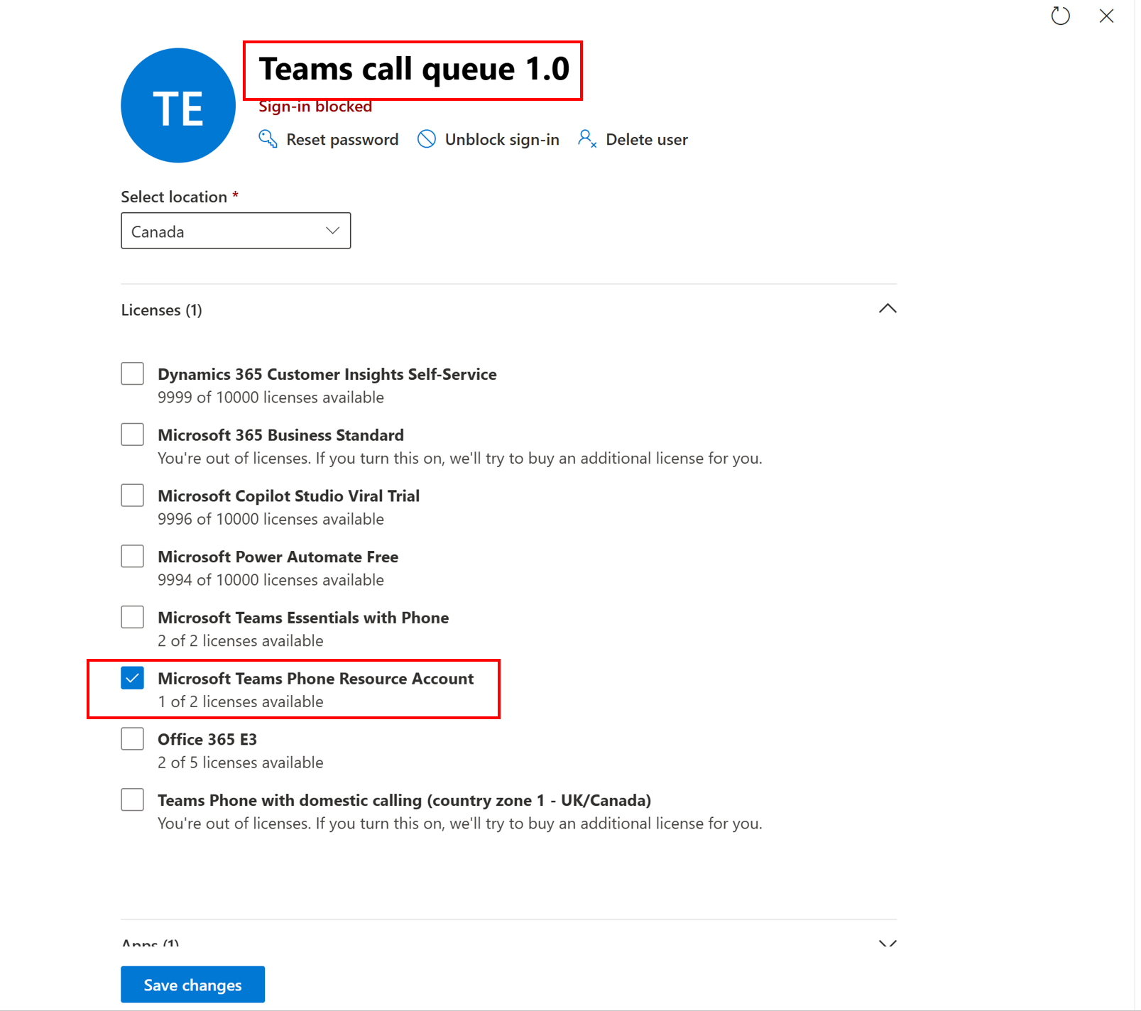 Assigning the Microsoft Teams Phone Resource Account license