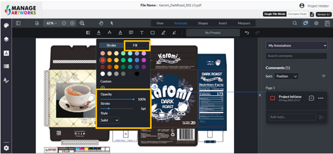 Change the fill of the annotation on your packaging artwork