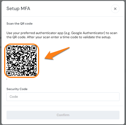 The Setup MFA screen in the Product Fruits administration
