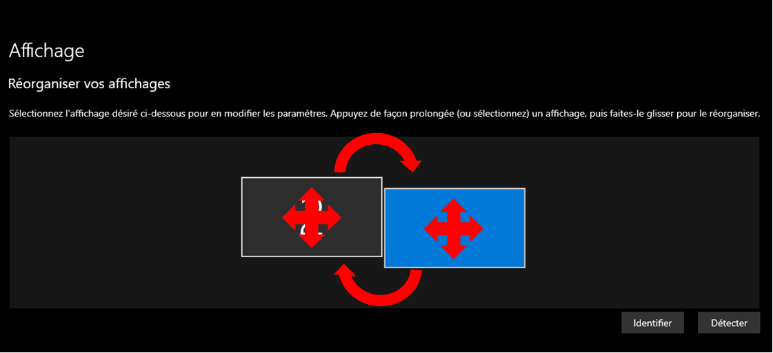 Affchage 
Réorganiser vos affichages 
Sélectionnez l'affichage désiré ci-dessous pour en modifier les paramètres. Appuyez de façon prolongée (ou sélectionnez) un affichage. puis faites-le glisser pour le réorganiser. 
Identifier 