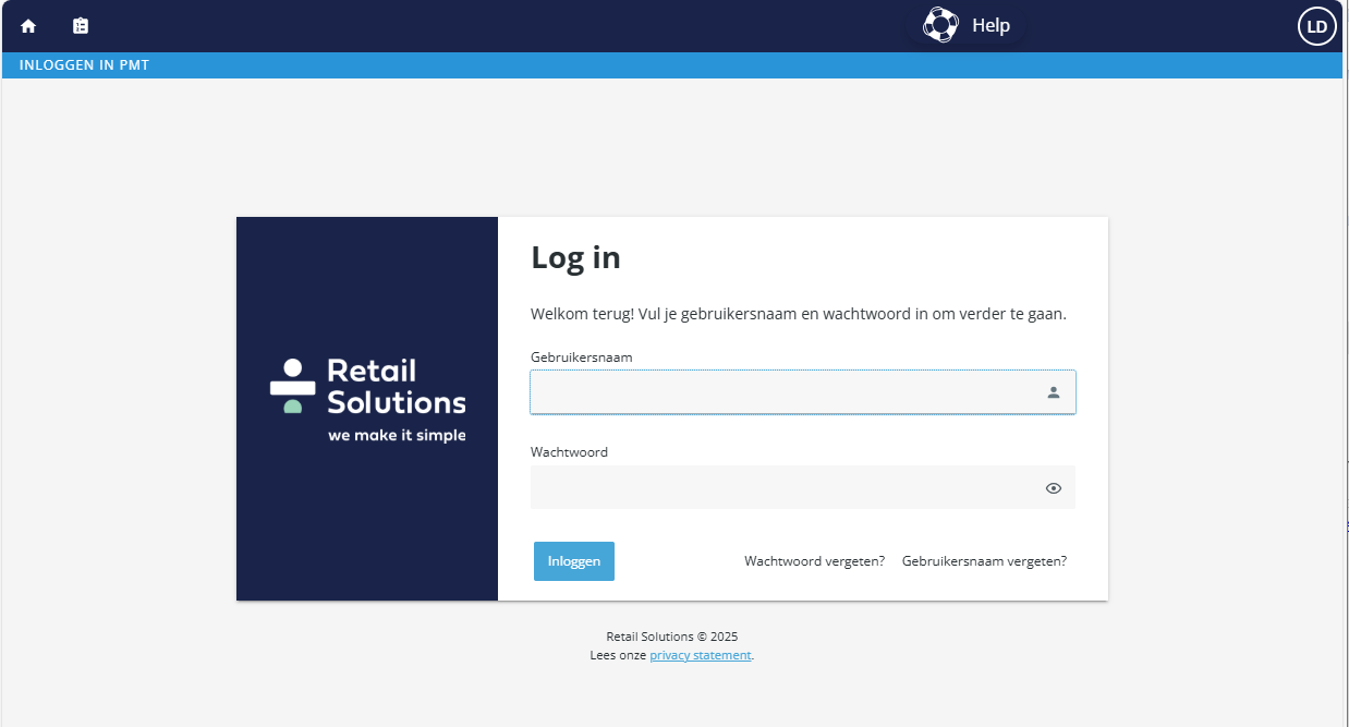 Log-in Scherm PMT