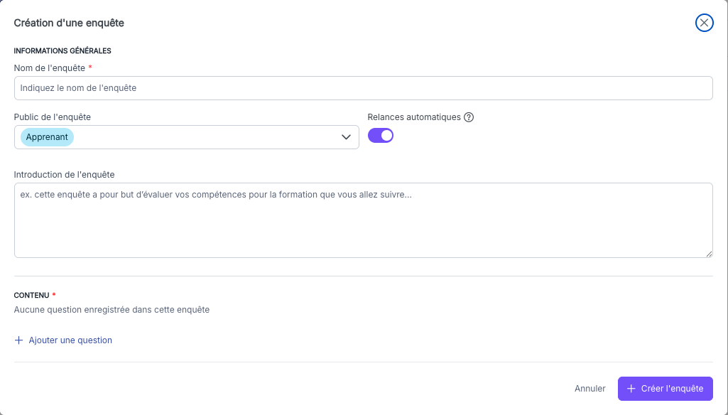 {À CAPTURER} — Formulaire de configuration du modèle d'enquête