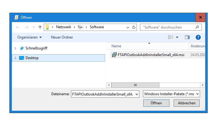 Screenshot Dateiauswahl UNC Pfad