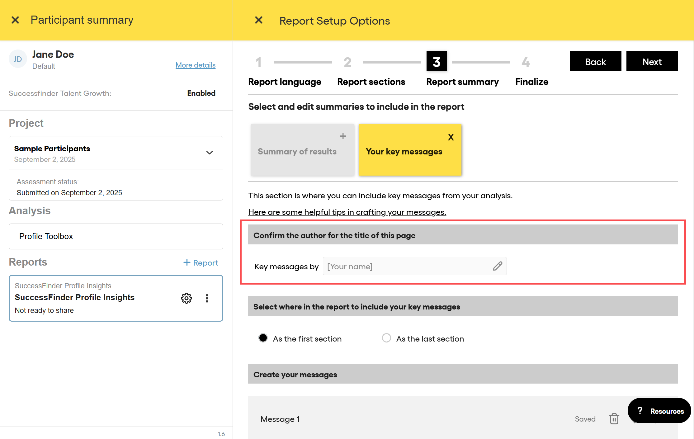 How to configure your key messages - SuccessFinder Help & Resources Center