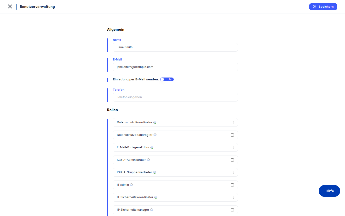 Create User form with all fields visible