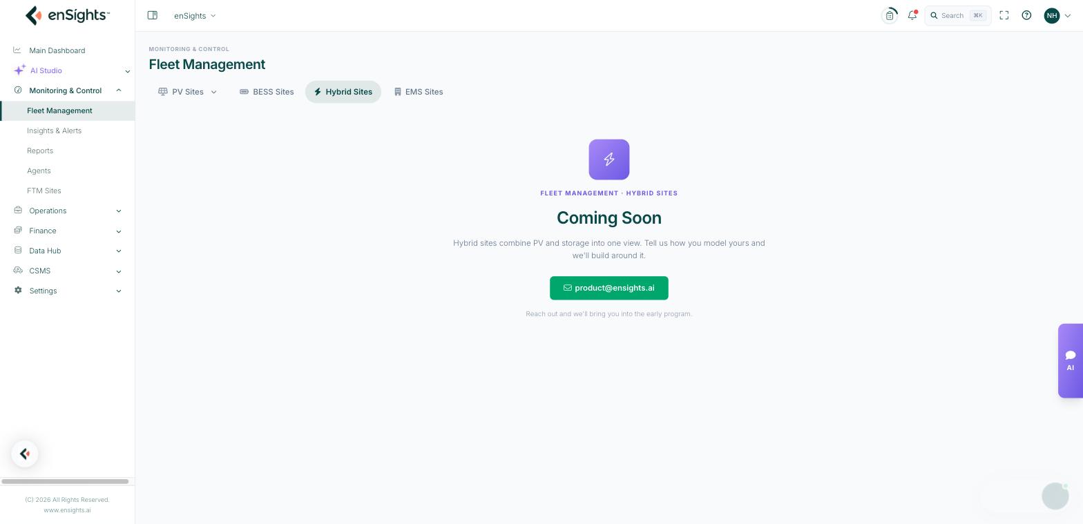 The Hybrid Sites tab