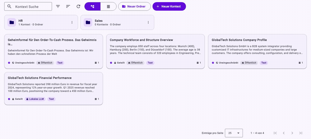 Animation: Eine Kontextkarte wird auf den Ordner Sales gezogen, die Karte verschwindet und der Ordner zeigt 1 Kontext