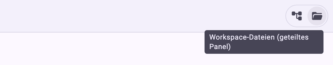 Die obere rechte Ecke der Chat-Seite mit der Graph-Schaltfläche und dem Ordnersymbol, dessen Tooltip Workspace-Dateien (geteiltes Panel) lautet