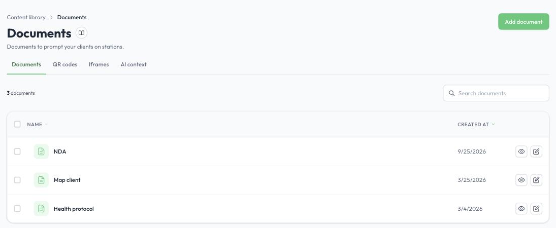 The Content library, Documents tab