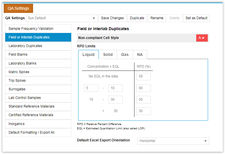 Qa settings esdat knowledge base
