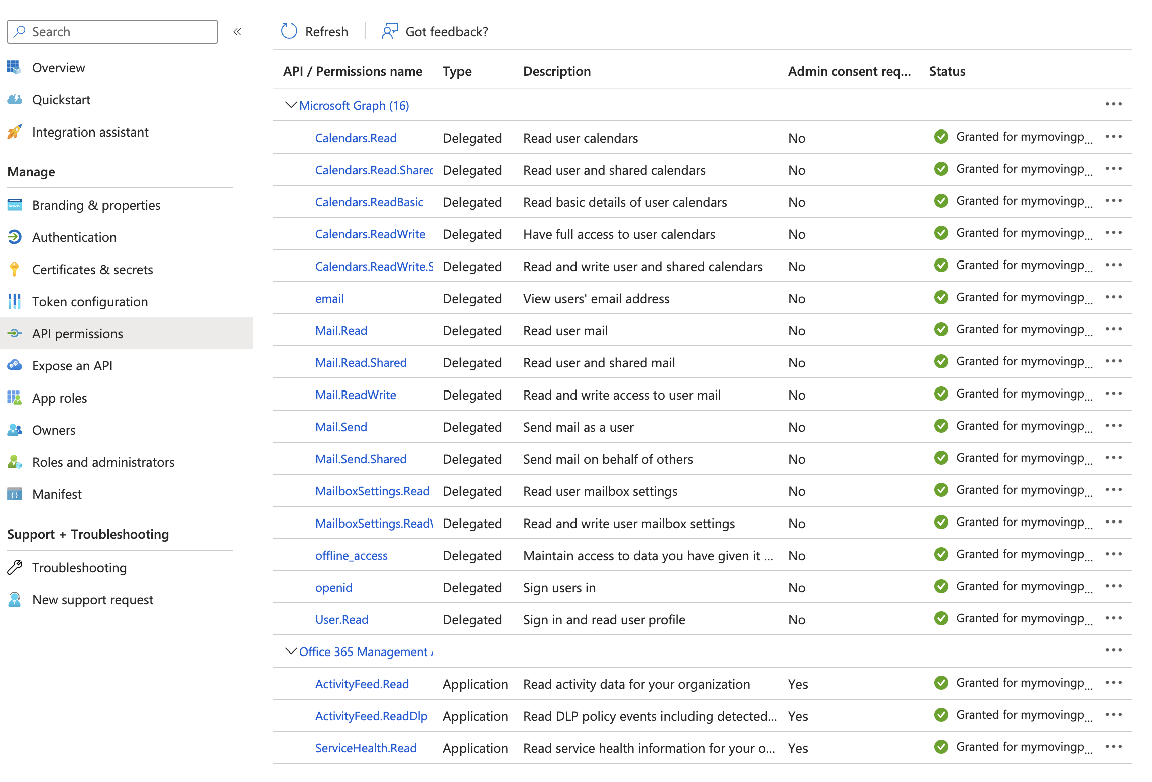 MS Outlook integration | Azure Application Settings for Microsoft Graph ...