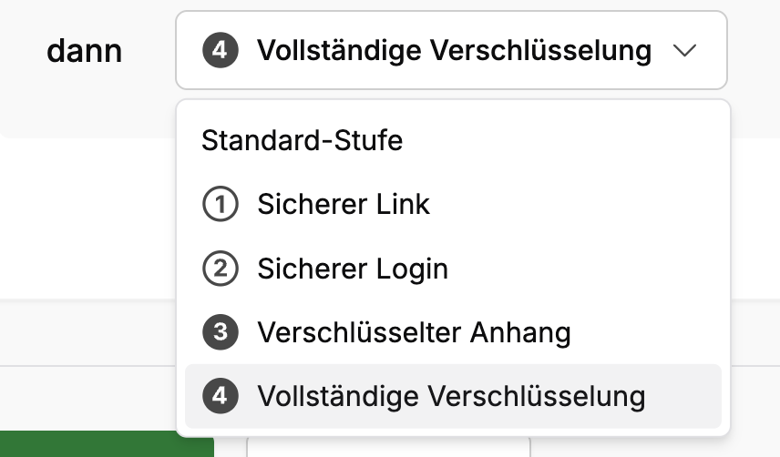 Dropdown-Auswahl der vier Sicherheitsstufen im Regel-Block