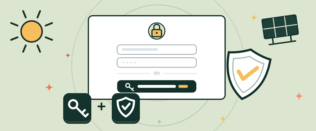 Illustration: an enSights sign-in window with an organizational SSO button, protected by a shield with a check mark